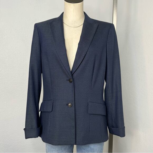 Lafayette 148 Navy Wool 2 Button Blazer Micro Dot Size 10 - Picture 1 of 8